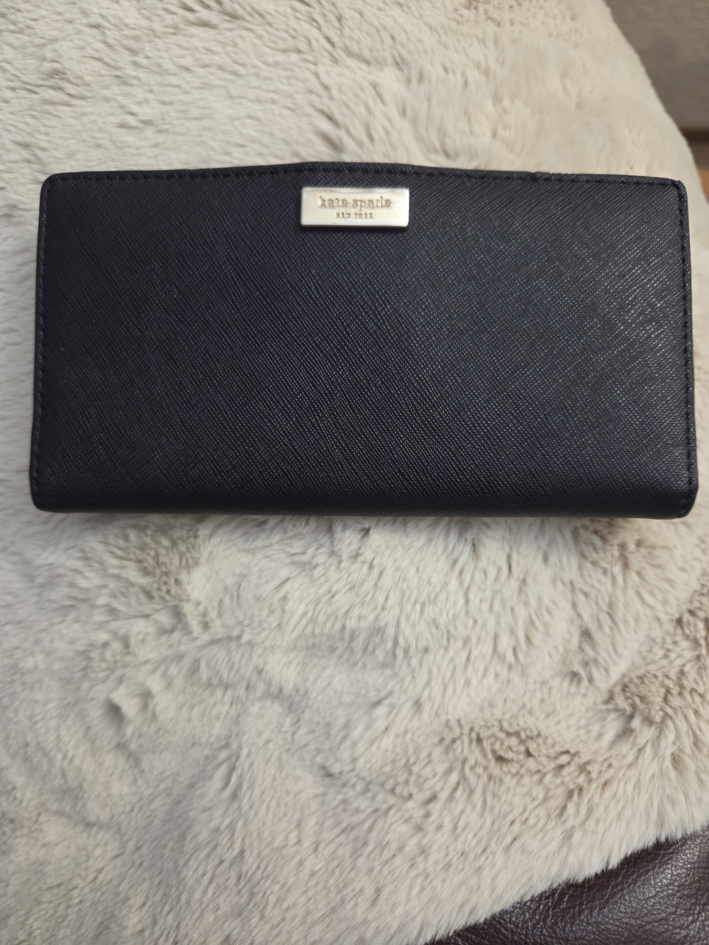 kate spade Black Saffiano Long Wallet with Gold Plaque